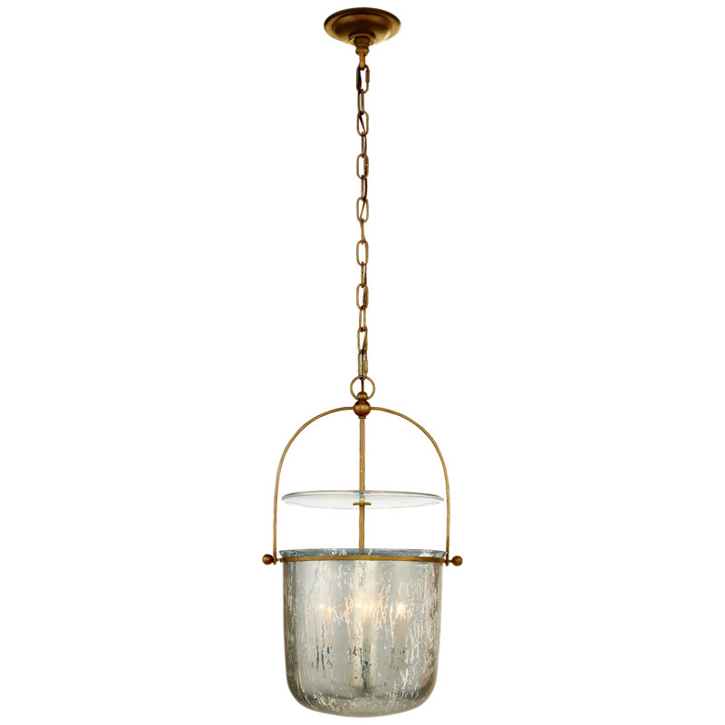 Chapman & Myers Lorford Smoke Bell Lantern, Golded Iron, 24" H x 14" W x 14" D, Mercury Glass