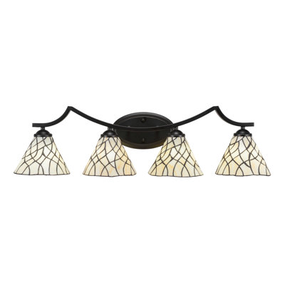 Barre d'éclairage de salle de bain 4 lumières Zilo au fini noir mat avec verre d'art Sandhill de 7 po