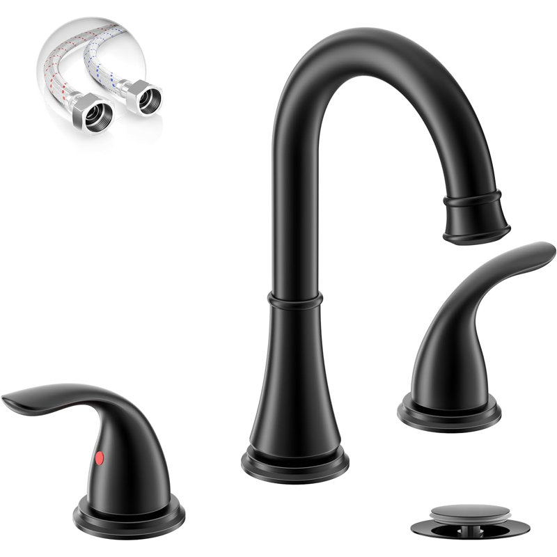 Matte Black Widespread 8 Inch Bathroom Faucets,2 Handle 3 Hole Bathroom Sink Faucet With Pop-Up Drain And Water Supply Lines