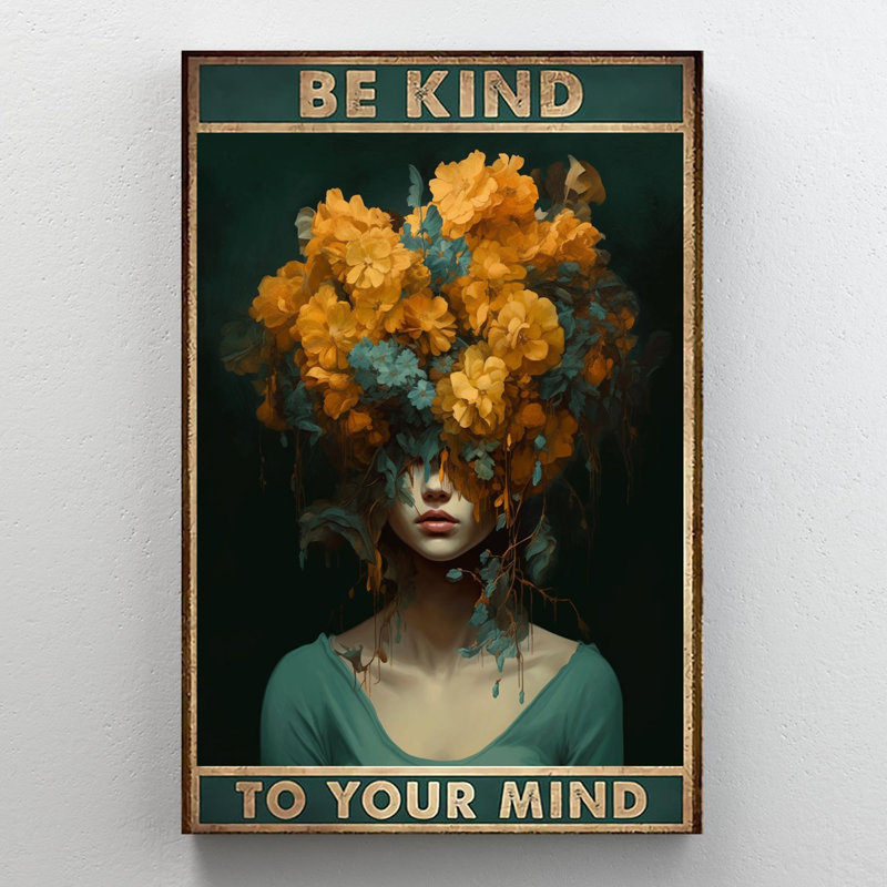 «Flowers Be Kind To Your Mind», reproduction d'art rectangulaire sur toile tendue 1 pièce, L 24 po x H 36 po