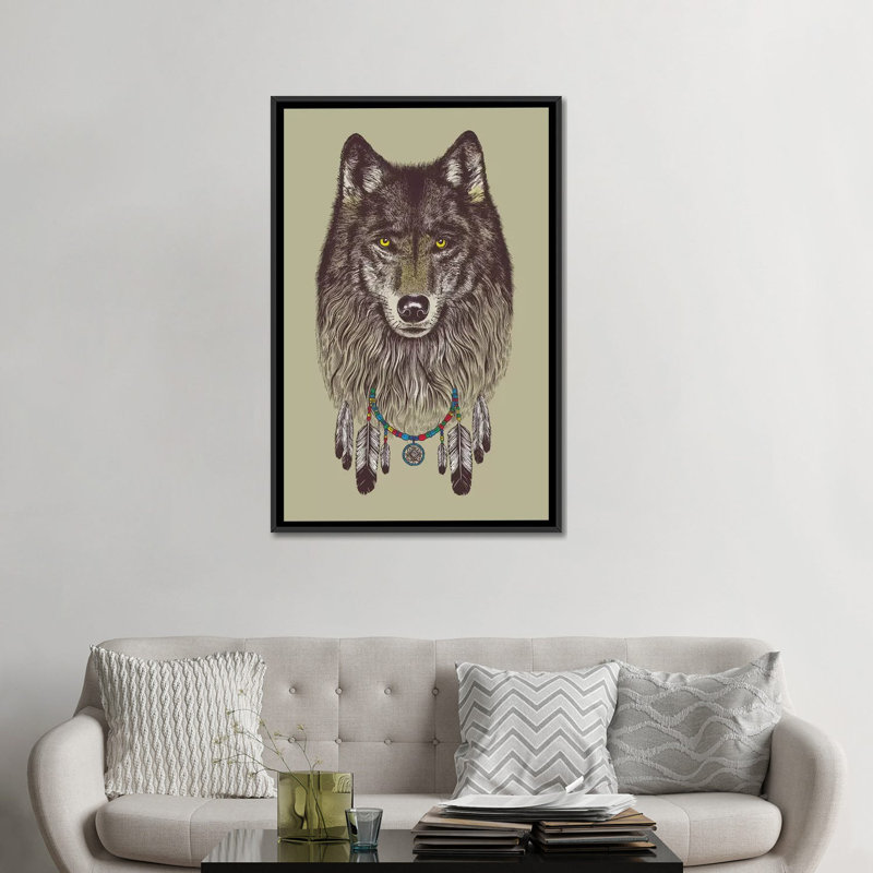 « loup rêves », impression sur toile, H 60 po x l 40po x P 1,5 po, Toile avec cadre noir, Pas de tapis