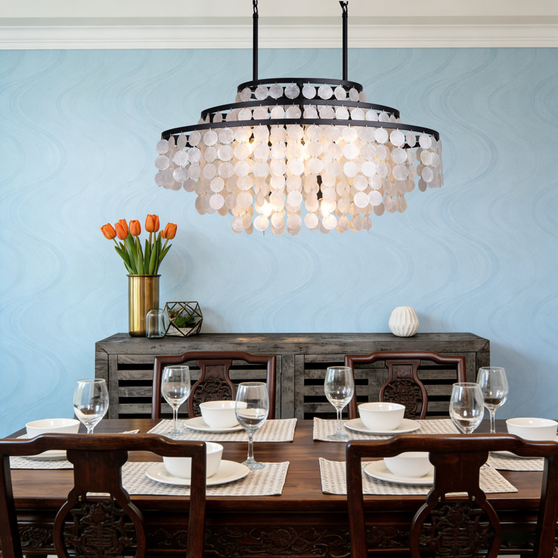 6 - Light Dimmable Tiered Chandelier, Satin Black
