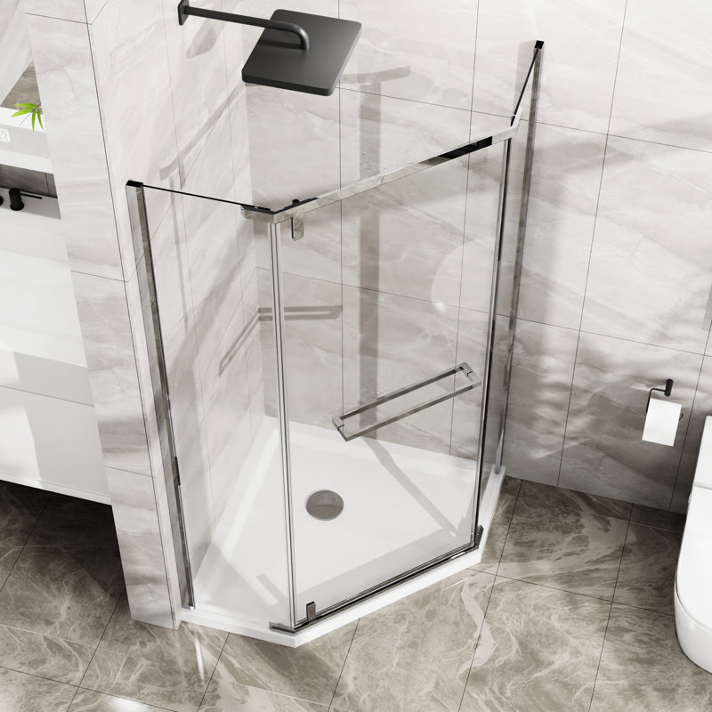 72" H -Angle Shower Enclosure, 36" X 36", , Tempered Glass, Space Efficient Clear, Brushed Nickel