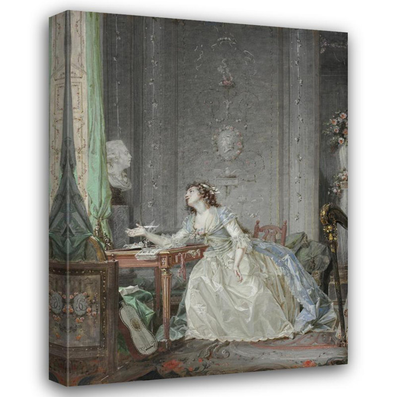 «Interior with a Portrait of a Young Lady devant un buste» par Claude Hoin - Art mural sur toile tendue avec châssis