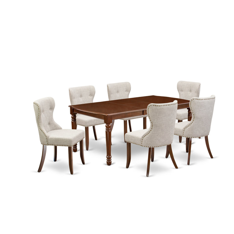 Ensemble de table de salle à manger 7 pièces 7 pièces, Acajou, Daim, 7
