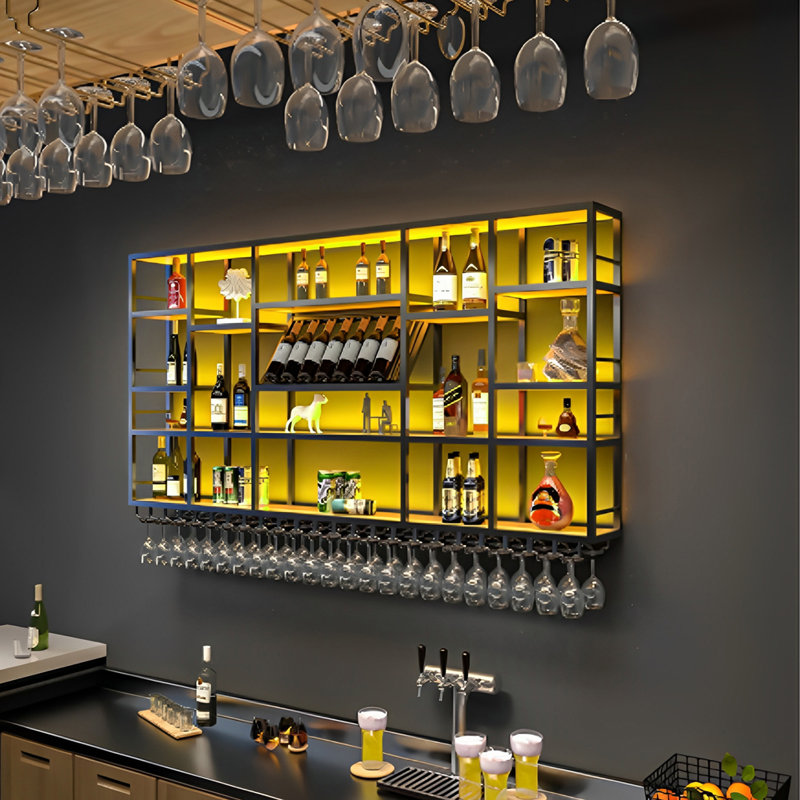 Black Multi-Tier Wall-Mounted Storage Rack Display Unit（Without Led Strips）, 47.2" H x 78.7" W x 7.8" D