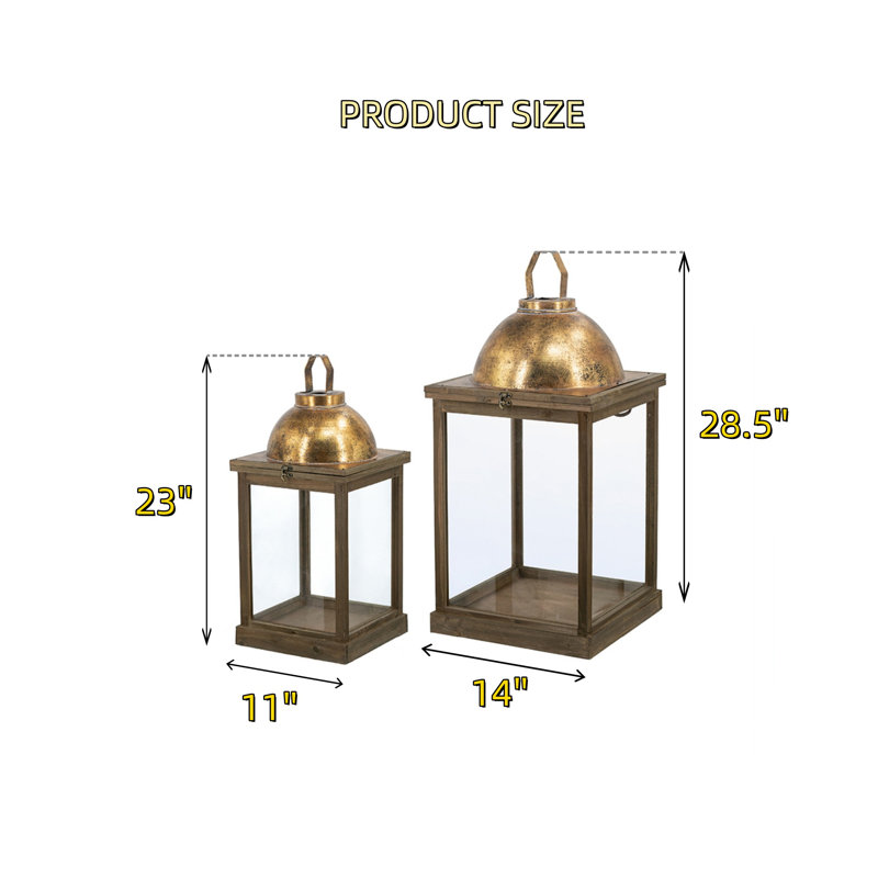 Brown Wooden Lantern With Transparent Glass Panels