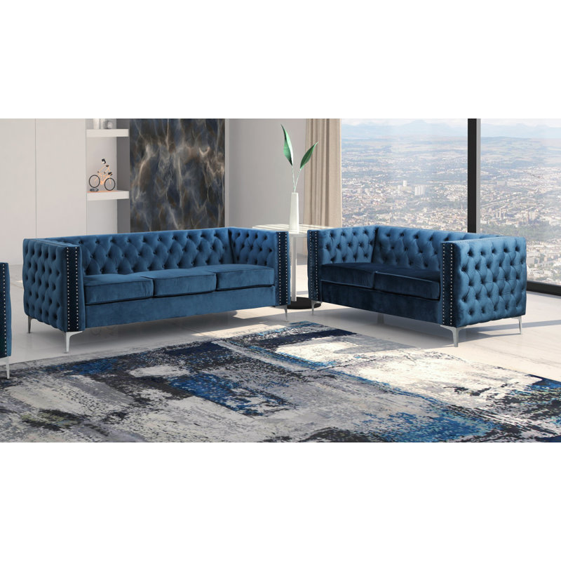 Ensemble de salon standard 2 pièces Virgil, Bleu marine