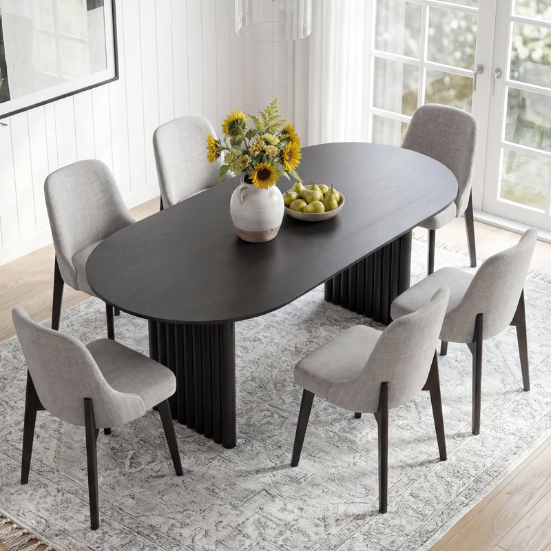 Janik 7 - Piece Oval Solid Wood Dining Table Set, Light Gray