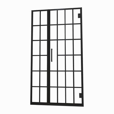 Porte de douche l 34 po x H 72 po Porte de douche pivotante sans cadre avec motif en verre, 2/5 po (10 mm), entrée ouverte en noir mat