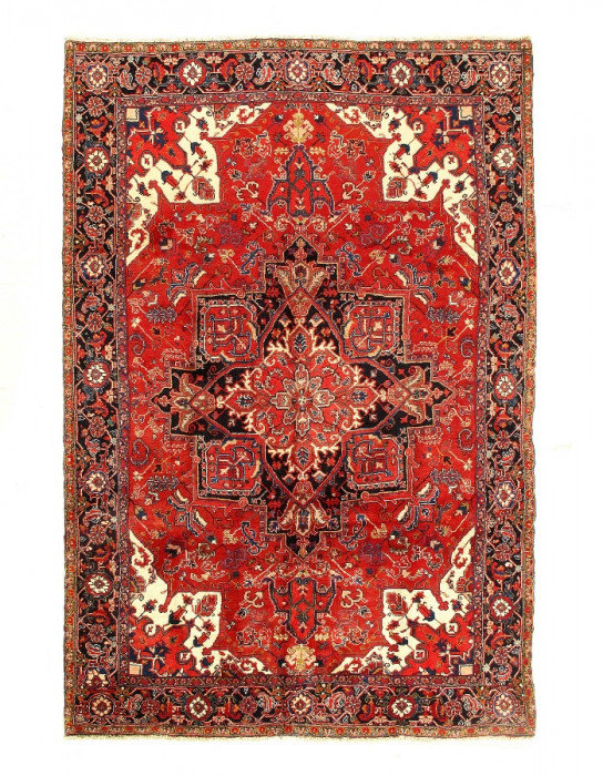 Tapis persan Heriz rouge fin 7 pi 10 po x 12 pi