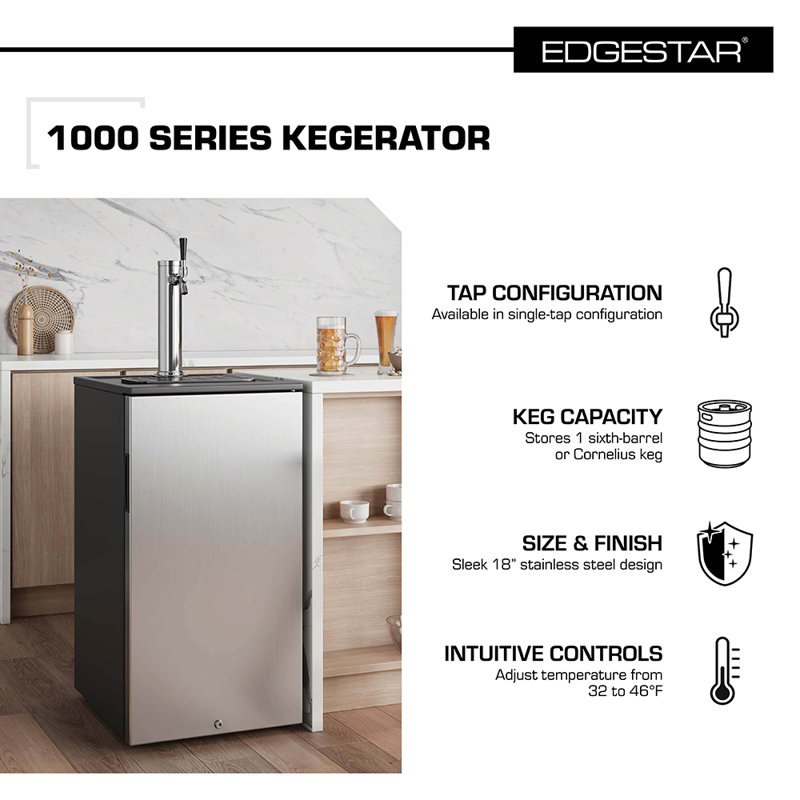 EdgeStar 15 Cubic Feet Silver Single Tap Freestanding Kegerator