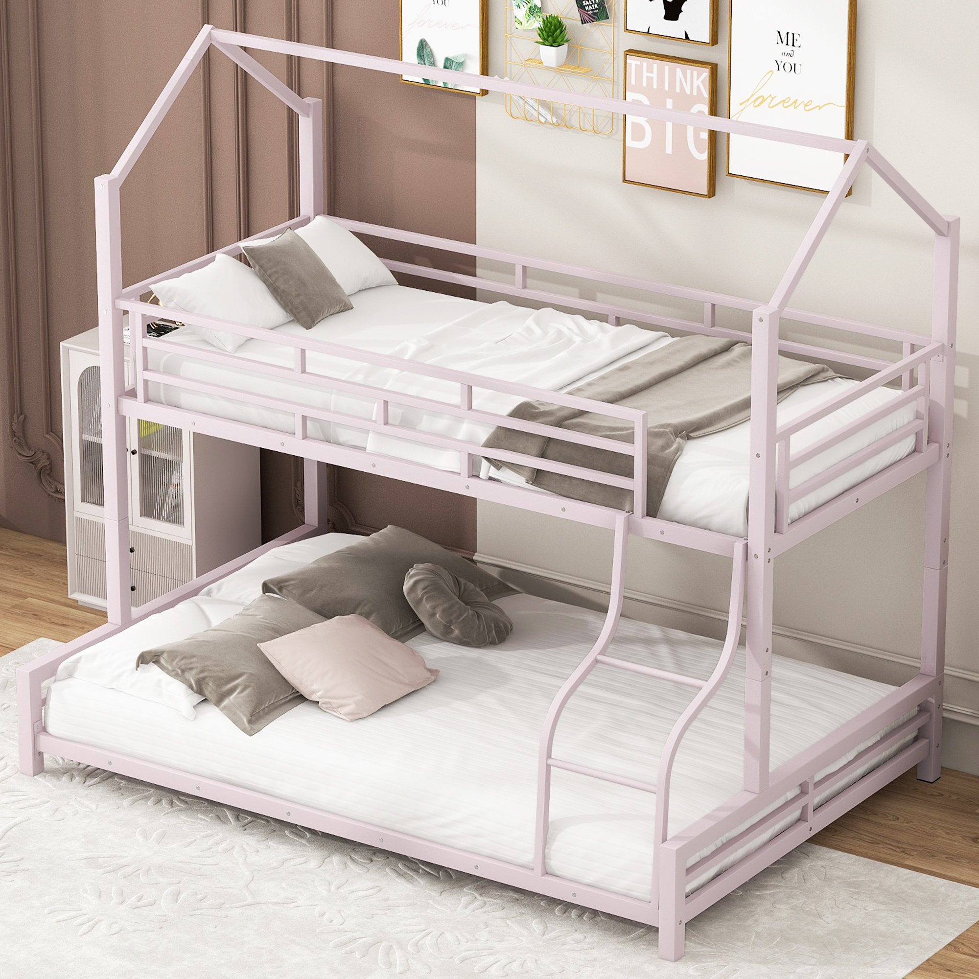 Wrought Studio™ Metal Twin over Full Bunk Bed with Sloping Ladder ...
