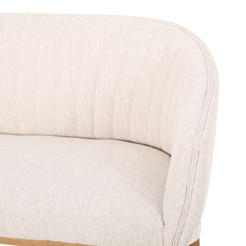 Tissu beige de style Mid-Century moderne, coutures en canal, pieds en bois d'hévéa brun, point d'assemblage requis, pieds inclus