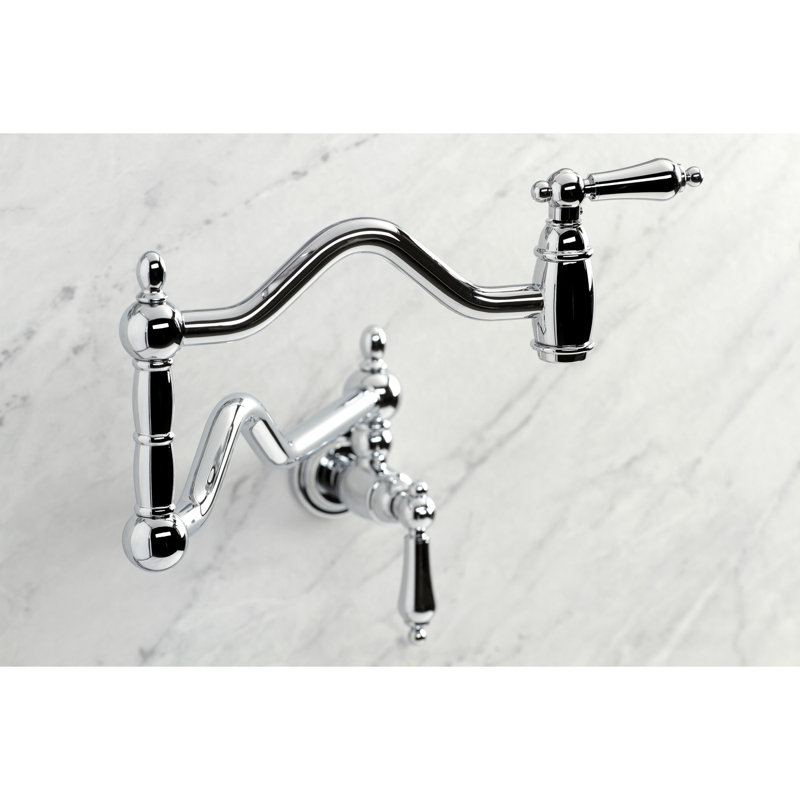 Kingston Brass Heritage Two-Handle 1-Hole Wall Mount Pot Filler Faucet, Polished Chrome