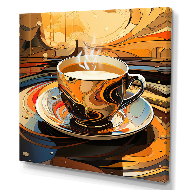 «Yellow Steaming Coffee Brew» - art mural café, H 30 po x l 30 po x P 1,5 po