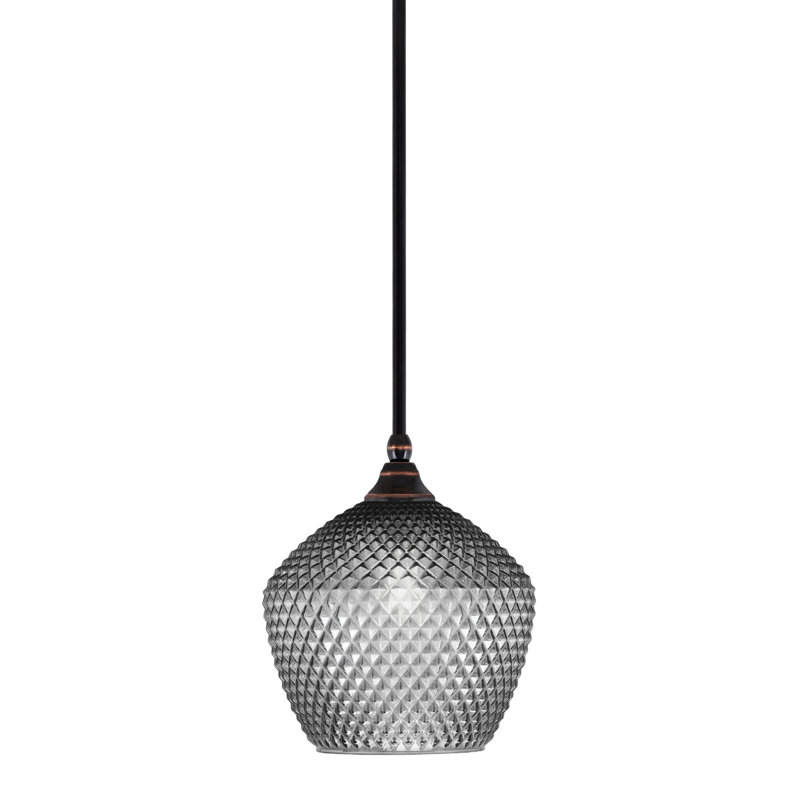 Mini-luminaire suspendu avec tige en verre texturé fumé 9 po, Cuivre; noir