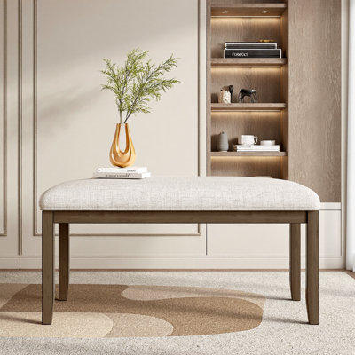 38 Inch Upholstered Bench with Padded Seat and Solid Wood Legs for Bedroom, Entryway and Dining Room, Beige and Brown