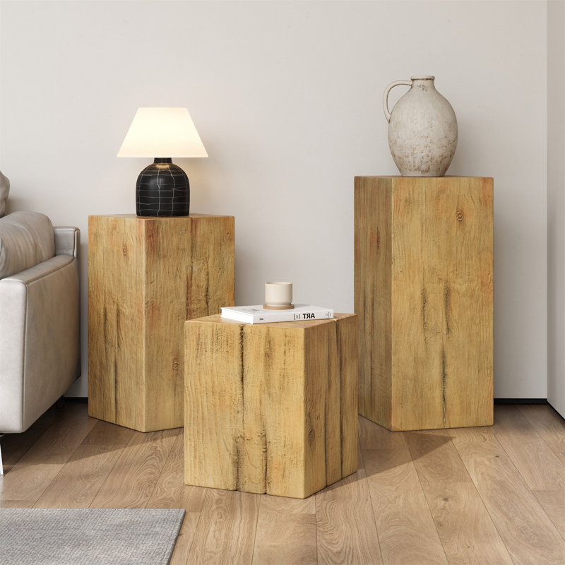 Ensemble de tables d'appoint style rétro naturel, Naturel
