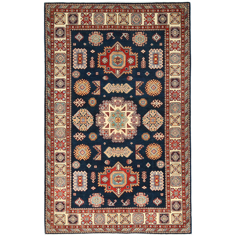 Tapis oriental tribal bleu 6X9 One-of-a-Kind