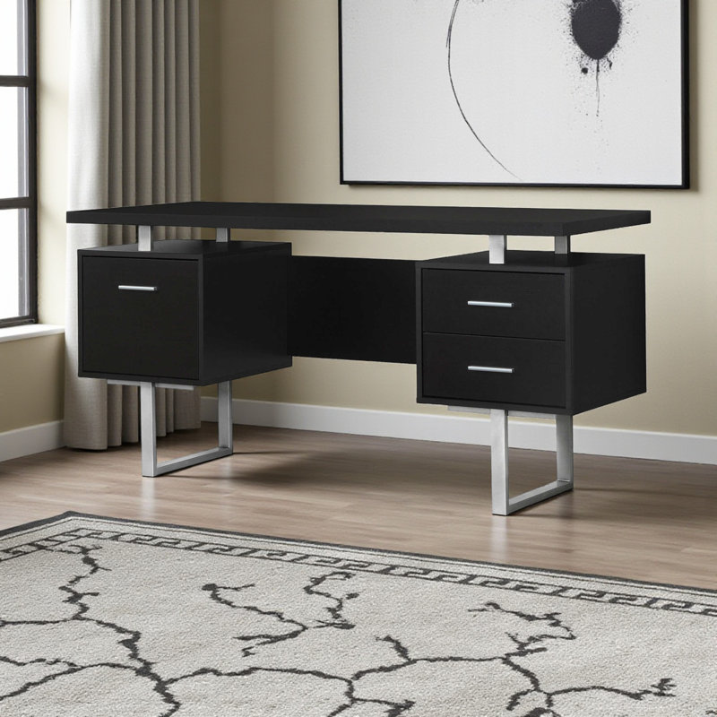 Bureau d'ordinateur à 2 tiroirs et 1 classeur Leaf noir H 30,01 po x l 59,87 po x P 23,58 po, Noir
