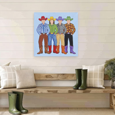 «Four Colorful Cowboys Colorful Modern Abstract Portrait Landscape», reproduction d'art mural