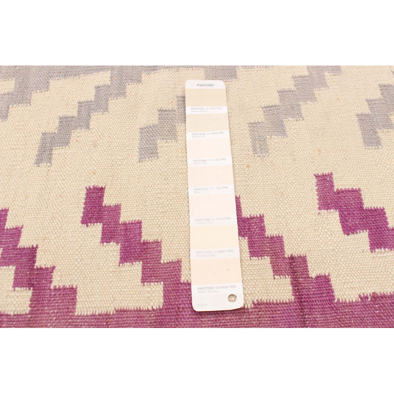 Tapis crème / rouge / bleu en laine tissé à plat à la main à motif oriental New Ashford