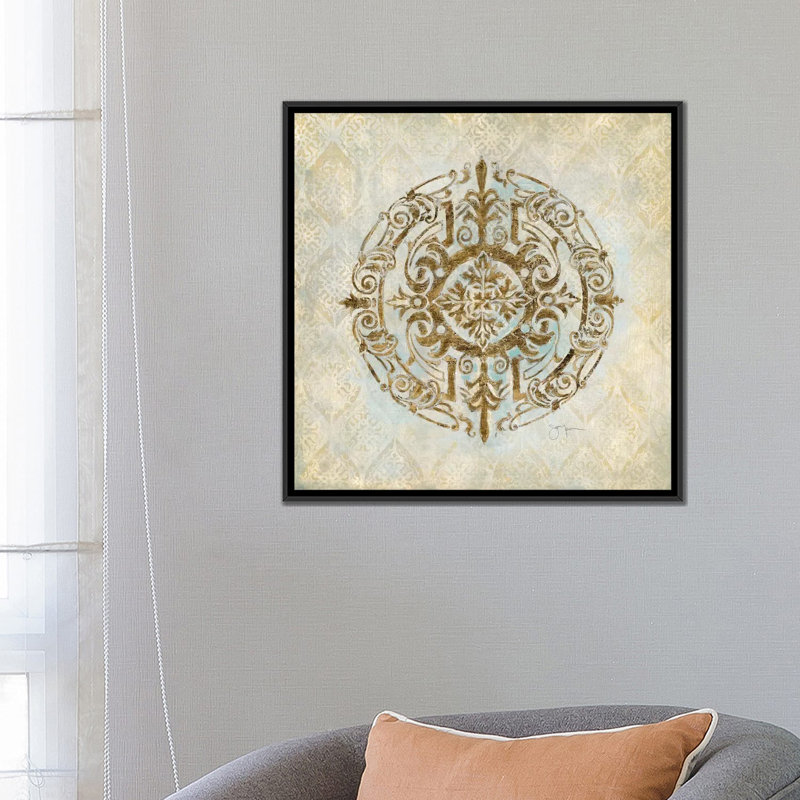 « boho médaillon i », reproduction d’impression sur toile, H 18 po x l 18 po x P 1,5 po, Toile avec cadre noir, Pas de tapis