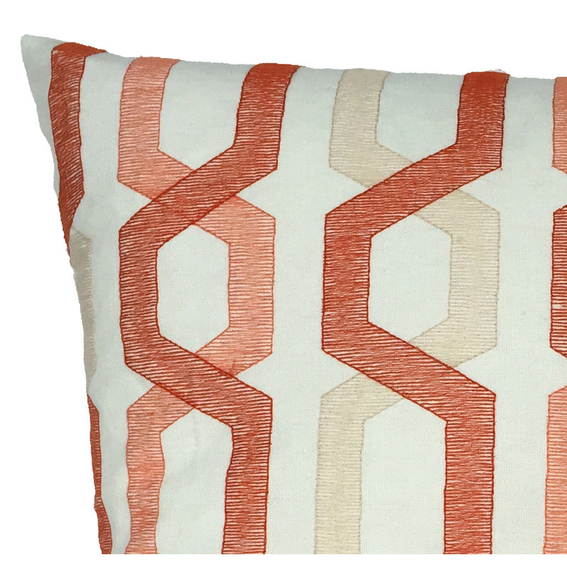 Geometric Cotton Blend Reversible Throw Pillow, Coral