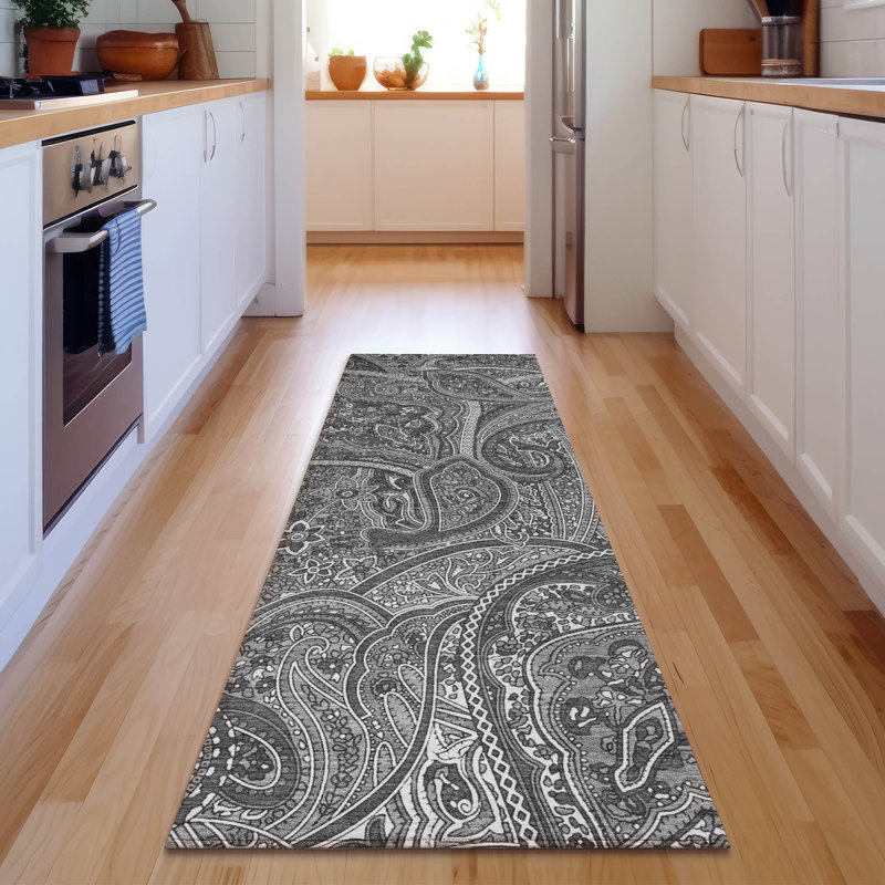 Tapis gris Cerrito lavable à la machine de qualité supérieure, Tapis de couloir 2 pi 3 po x 7 pi 6 po