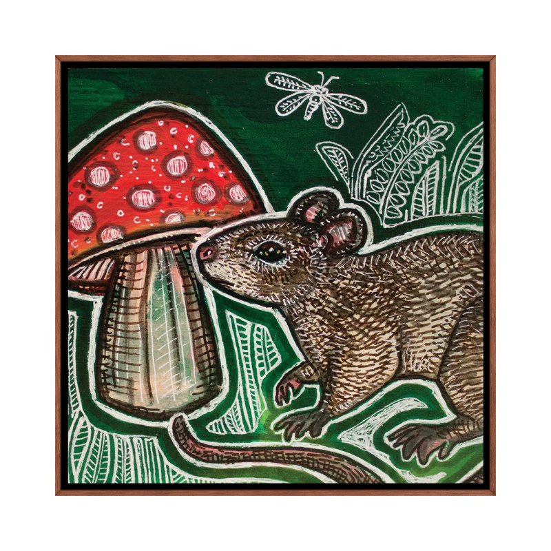 Small Mouse And Mushroom by Lynnette Shelley - Print on Canvas, 66.04 cm H x 66.04 cm W, Brown Floater Frame