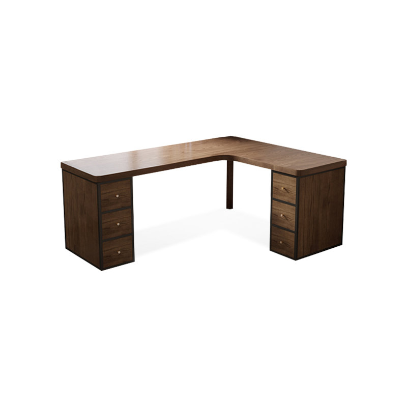 Bureau en forme de L en bois de noyer clair 62,99 po avec 6 tiroirs, H 29,53 po x l 62,99 po x P 47,24 po, Retour à droite