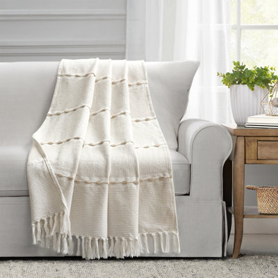 Lush Decor Herringbone Stripe Woven Tassel Cotton Throw Blanket