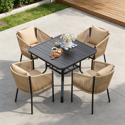 4 Person Outdoor Wicker Dining Set With Square Table