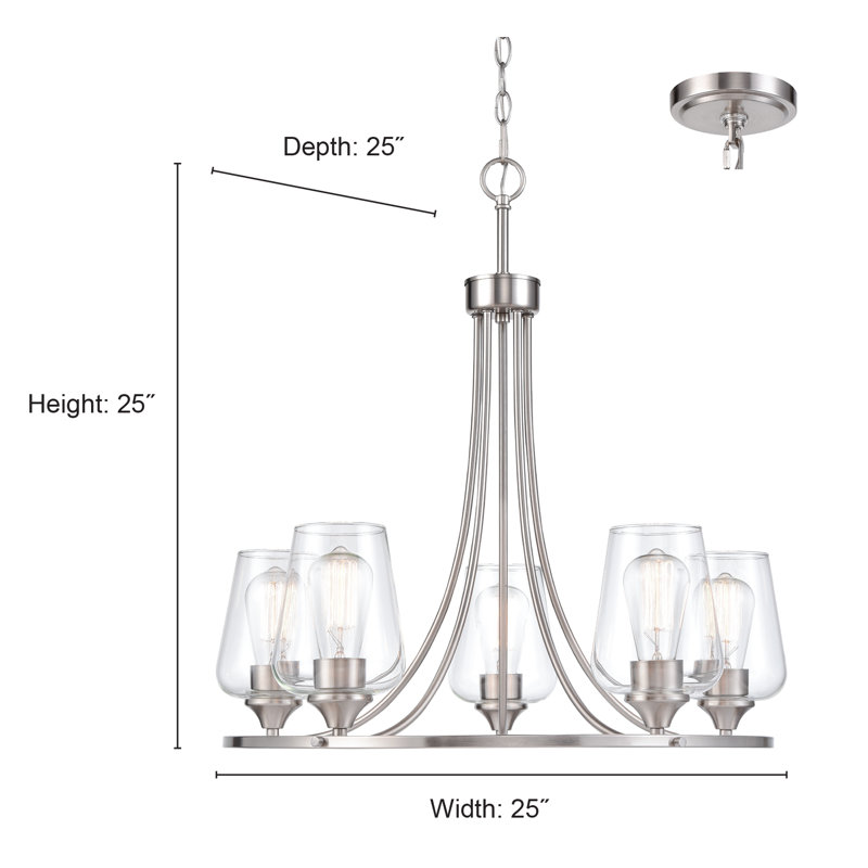 Dimmable Wagon Wheel Chandelier, 25" H x 25" W x 25" D, Black, 5 Lights