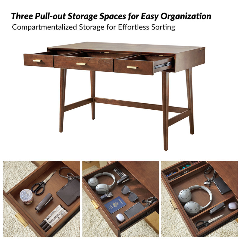 Kerah 48" Mid Century Modern Desk with Charging Station