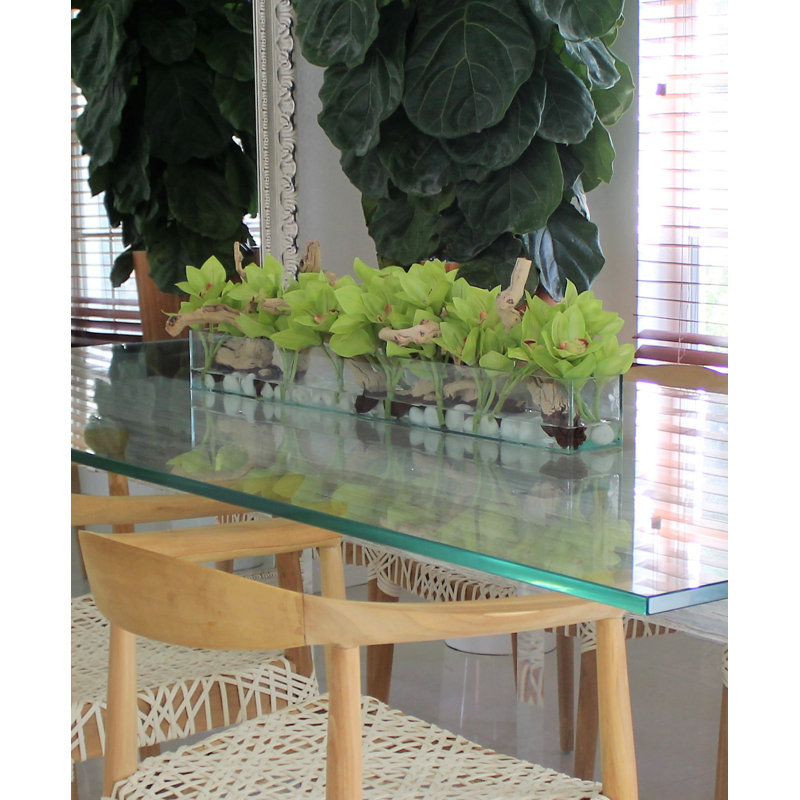 Driftwood Cymbidium Orchids Centerpiece in Glass Planter, 8" H x 48" W x 6" D, Green