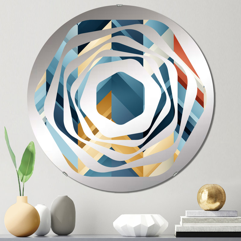 Miroir décoratif bleu et doré à motif géométrique Chevron - Amorphe, 23,6 po x 23,6 po
