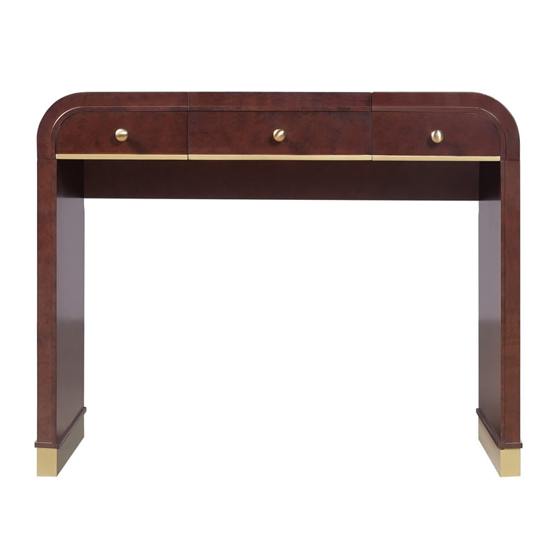 Meuble-lavabo classique en bois avec miroir rabattable, coiffeuse 3 en 1 avec 2 tiroirs et espace de rangement pour la chambre à coucher, espresso