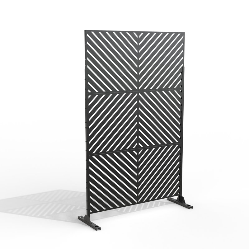 Helary 198 cm H x 122 cm W Metal Privacy Screen, Black