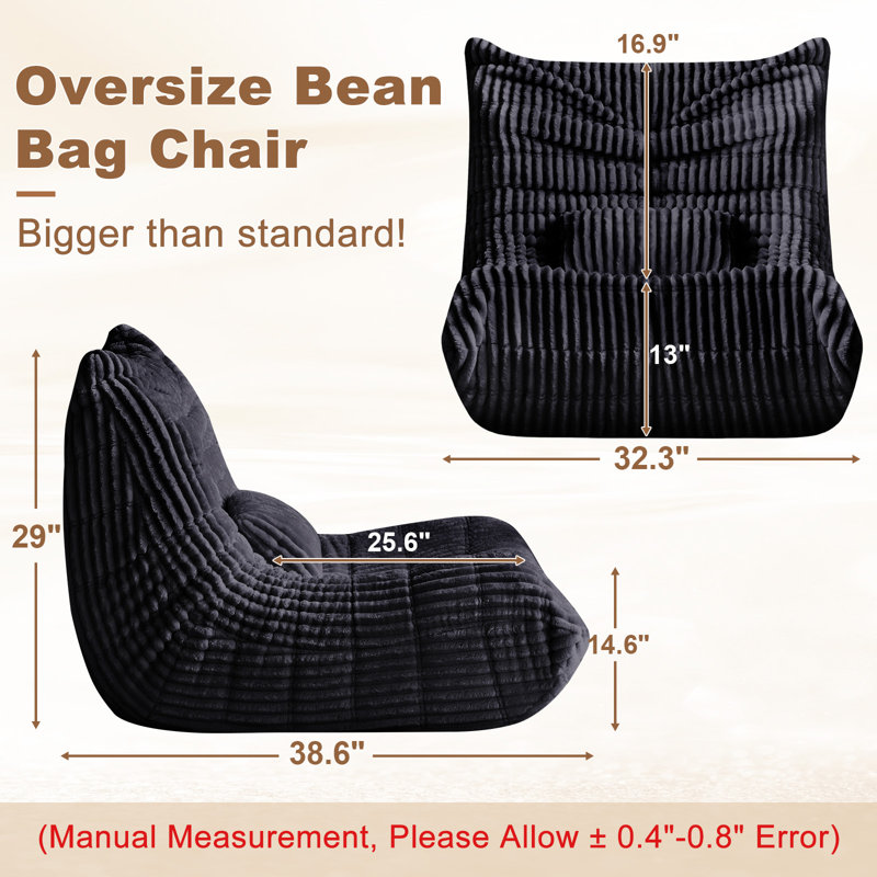 Bean Bag Chairs for Adults with Lumbar Support Pillow, Corduroy Floor Sofa & Reading Chair for Living Room and Apartment, No Assembly Required