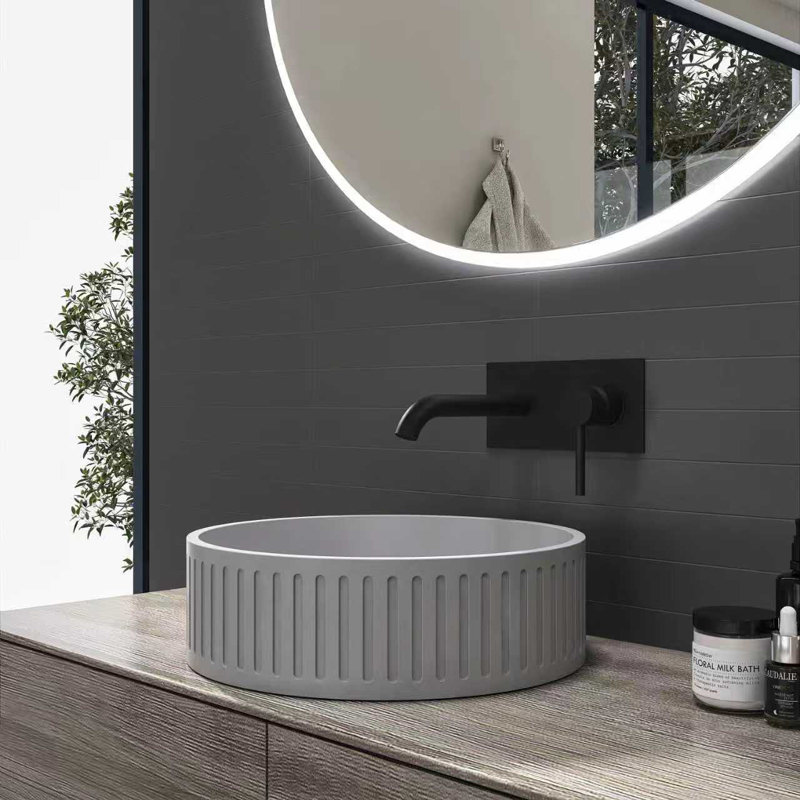 Gray Concrete Vessel Round Modern Bathroom Sink