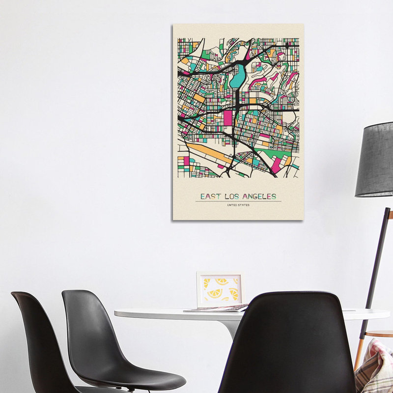 East Los Angeles, California Map 1 Piece Wrapped Canvas Wall Art, 101.6 cm H x 66.04 cm W x 3.175 cm D