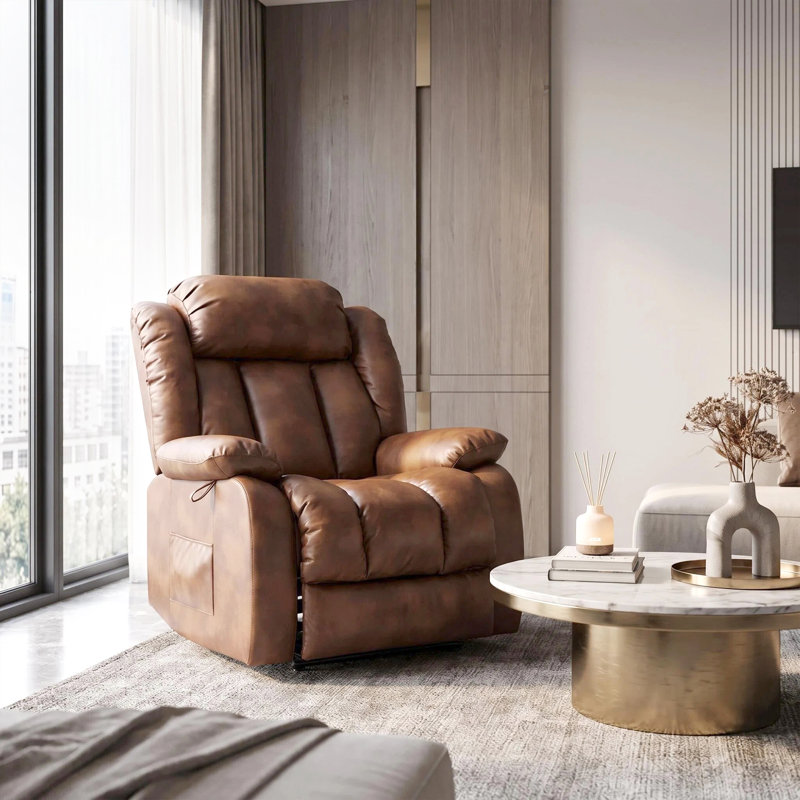 Fauteuil inclinable électrique sans gravité en similicuir beige, avec repose-pieds réglable., Beige, 1