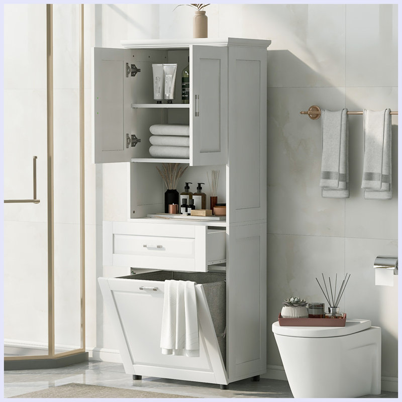Modern Tall Bathroom Cabinet with Laundry Basket