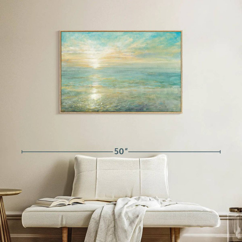 Lever de soleil, Cadre flottant en bois naturel, 37 po x 25 po