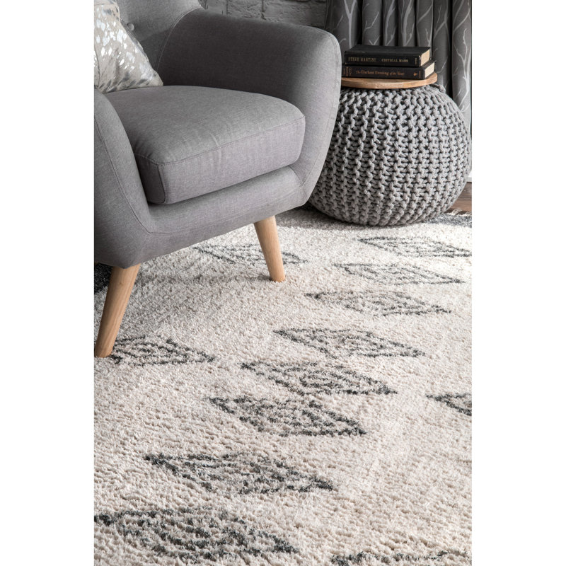Tapis ivoire / gris en coton tissé à la main Corwin Southwestern, Rectangle 5 pi x 8 pi