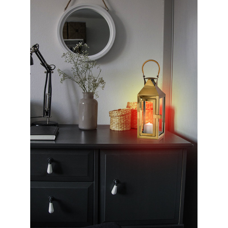 Lanterne de table en acier inoxydable, H 10,25 po x l 4,50 po x P 4,50 po, Doré