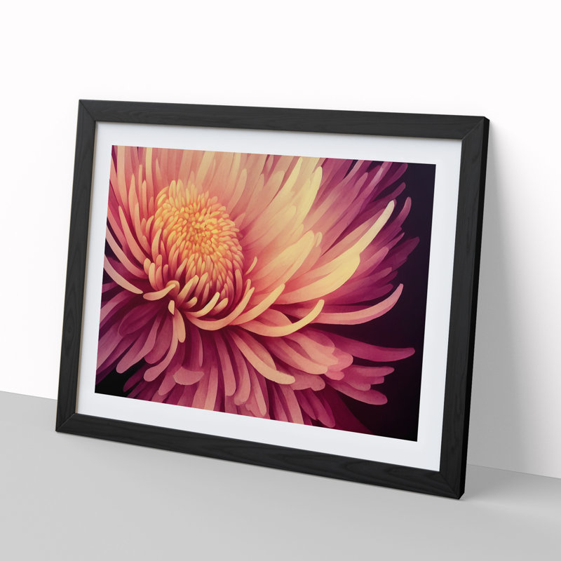 Contemporary Chrysanthemum Flower - Framed Print, Black, 34cm H x 46cm W x 2cm D