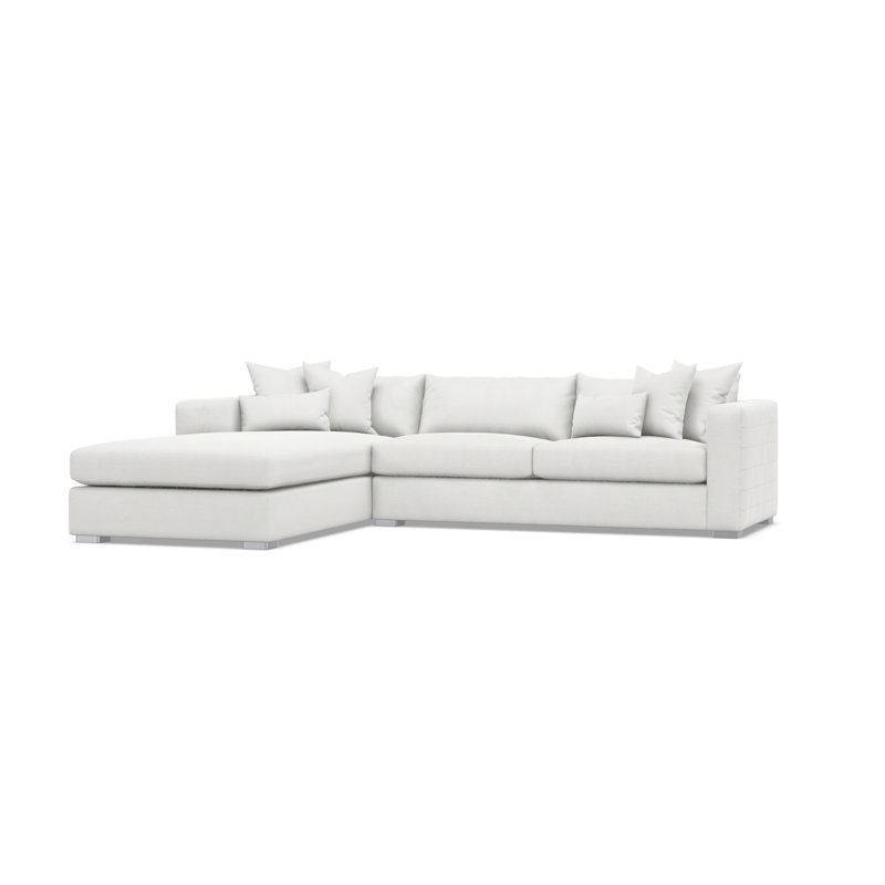 Sectional, White Polyester, Left Hand Facing